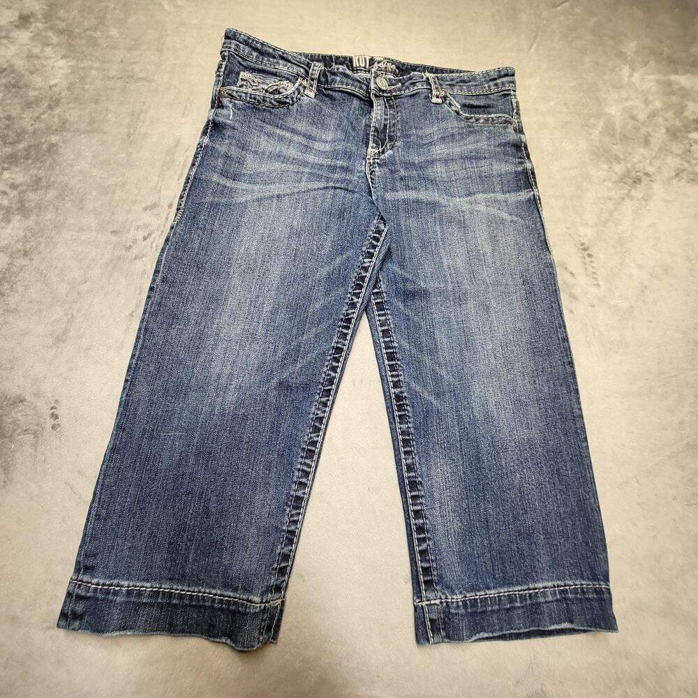 KUT From The Kloth Jeans Womens 12 Blue Cropped Relaxed Mid Rise Embroidered